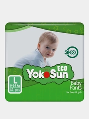 Детские подгузники-трусики YokoSun Eco, размер L, 9-14 кг, 44 штуки