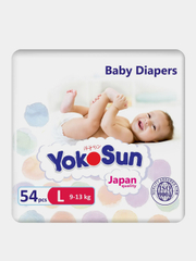 Подгузники YokoSun на липучках, размер L , 9-13 кг, 54 штуки