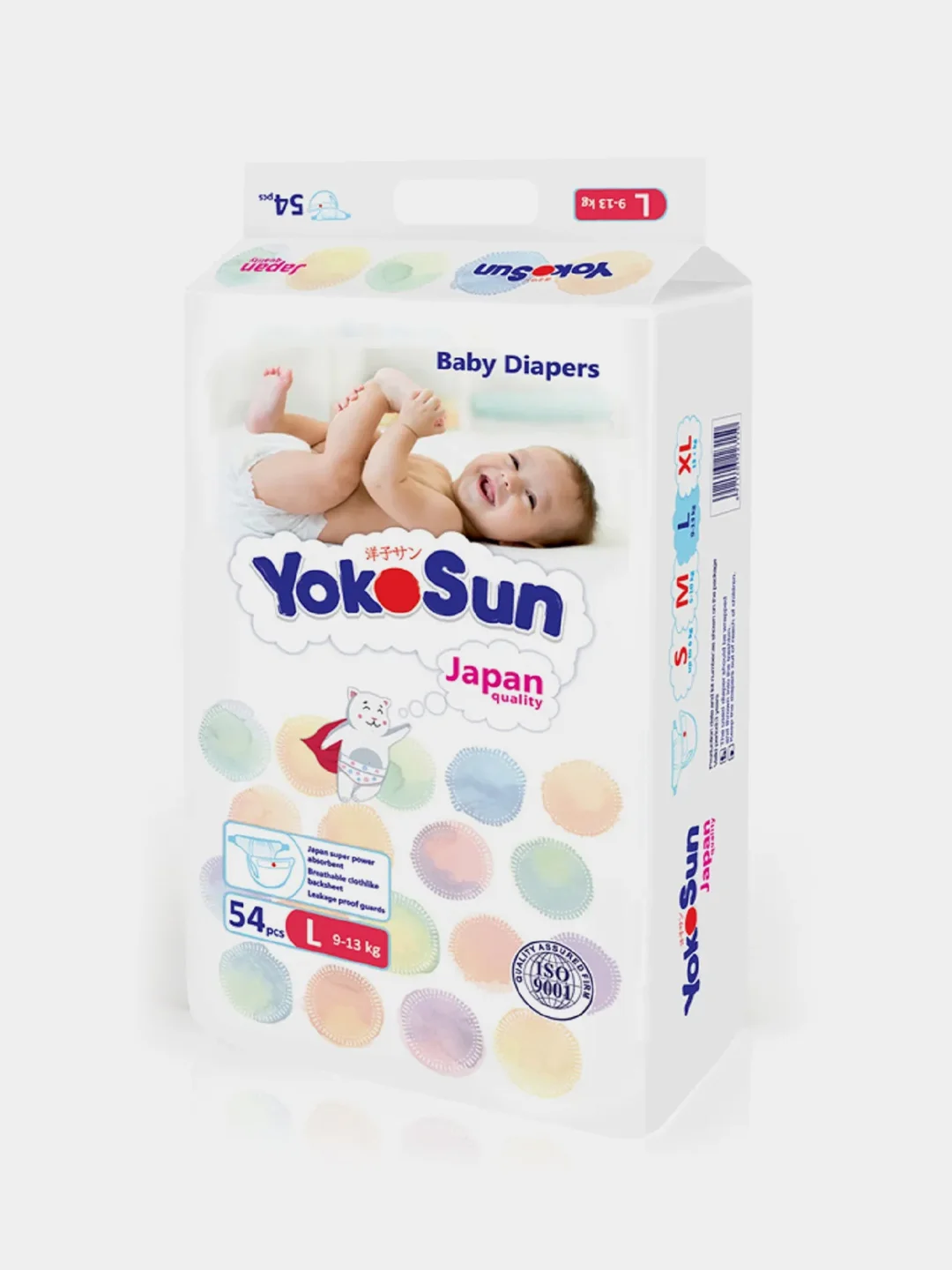 Подгузники YokoSun на липучках, размер L , 9-13 кг, 54 штуки