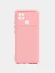 Розовый силиконовый чехол на Xiaomi Poco C40 ( Сяоми Поко С40 ) прозрачный , защита камеры