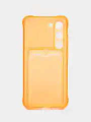 Оранжевый чехол для Samsung Galaxy S23 (Самсунг Галакси С23), с карманом, прозрачный