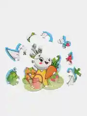 Желтый подарочный набор для мальчика и девочки 3-7 лет: деревянный пазл, мягкая игрушка, книжка