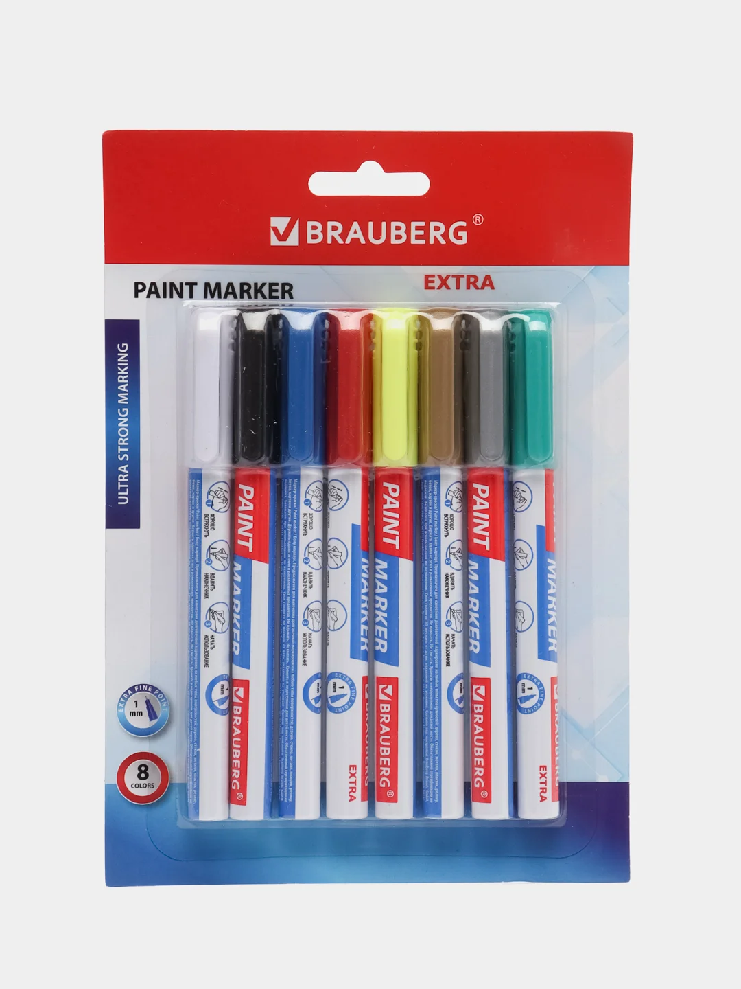 Маркер-краска лаковый paint marker по стеклу, бетону, авто, 8 цветов, Brauberg, 151991