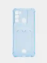 Голубой чехол для Tecno Spark GO 2022, Tecno Spark 8C, прозрачный с карманом для карты