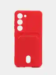 Красный чехол для Samsung Galaxy S23 (Самсунг Галакси С23) силиконовый, с карманом для карты