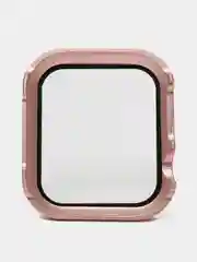 Розовый защитный металлический бампер со стеклом для Apple Watch