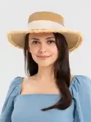 Карамельный соломенная шляпа, с лентой