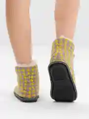 Желтый чуни-тапочки домашние утепленные Soft Slippers "Вязанка" на подошве ЭВА