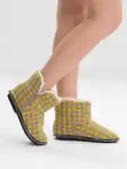 Желтый чуни-тапочки домашние утепленные Soft Slippers "Вязанка" на подошве ЭВА
