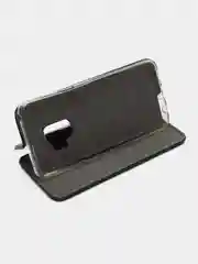 Черный кожанный чехол-книжка на Samsung Galaxy S9