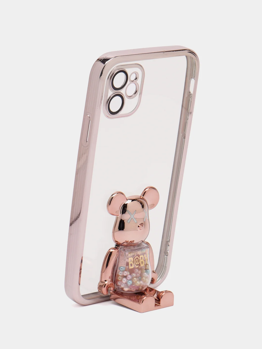 Бронзовый чехол на Айфон с BearBrick медведь держателем подставкой IPhone XR, 11, 12, 13, 14 Pro Max