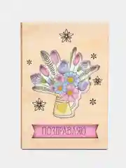 Бирюзовый открытка деревянная, 10 х 14,5 см