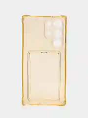 Золотой чехол для Samsung Galaxy S23 ULTRA (Самсунг Галакси С23  Ультра), прозрачный, с карманом