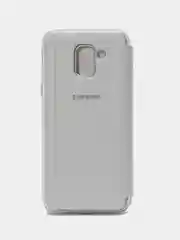 Серебряный чехол-книжка с прозрачным окном Samsung A6/A6 Plus/A8/A7/A9/J3/J4/J6/J8/A80/A81/A60/A91