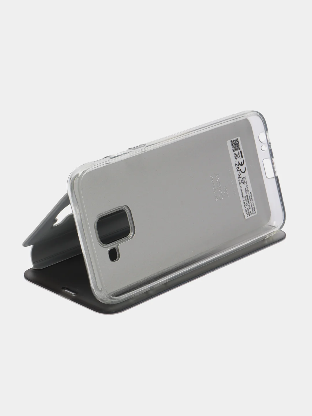 Серебряный чехол-книжка с прозрачным окном Samsung A6/A6 Plus/A8/A7/A9/J3/J4/J6/J8/A80/A81/A60/A91