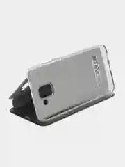 Серебряный чехол-книжка с прозрачным окном Samsung A6/A6 Plus/A8/A7/A9/J3/J4/J6/J8/A80/A81/A60/A91