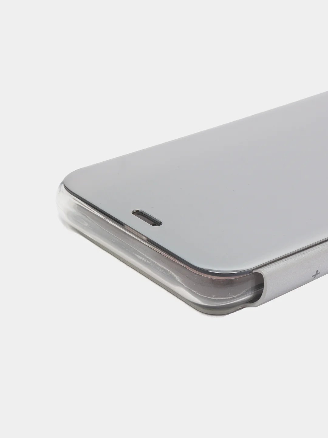 Серебряный чехол-книжка с прозрачным окном Samsung A6/A6 Plus/A8/A7/A9/J3/J4/J6/J8/A80/A81/A60/A91