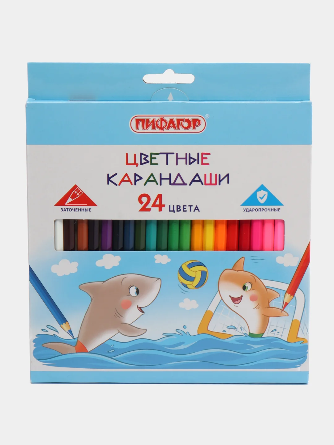 Карандаши цветные "Веселые акулята", 24 цвета