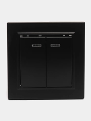 Выключатель 2-клавишный c индикатором, 250V, 10А, серия Эрна, PSW10-9002-03, черный