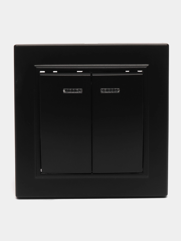 Выключатель 2-клавишный c индикатором, 250V, 10А, серия Эрна, PSW10-9002-03, черный