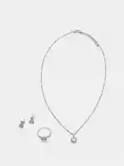 Серебряный комплект украшений из цепочки, серег и кольца со сверкающим камнем, женское украшение
