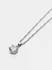 Серебряный комплект украшений из цепочки, серег и кольца со сверкающим камнем, женское украшение