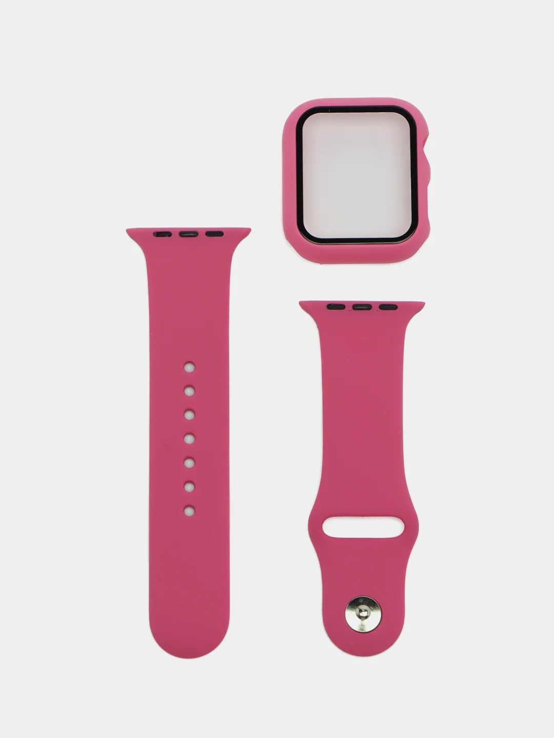 Тёмно-розовый бампер с защитным стеклом и ремешком для Apple Watch 38/40/41/42/44/45/49