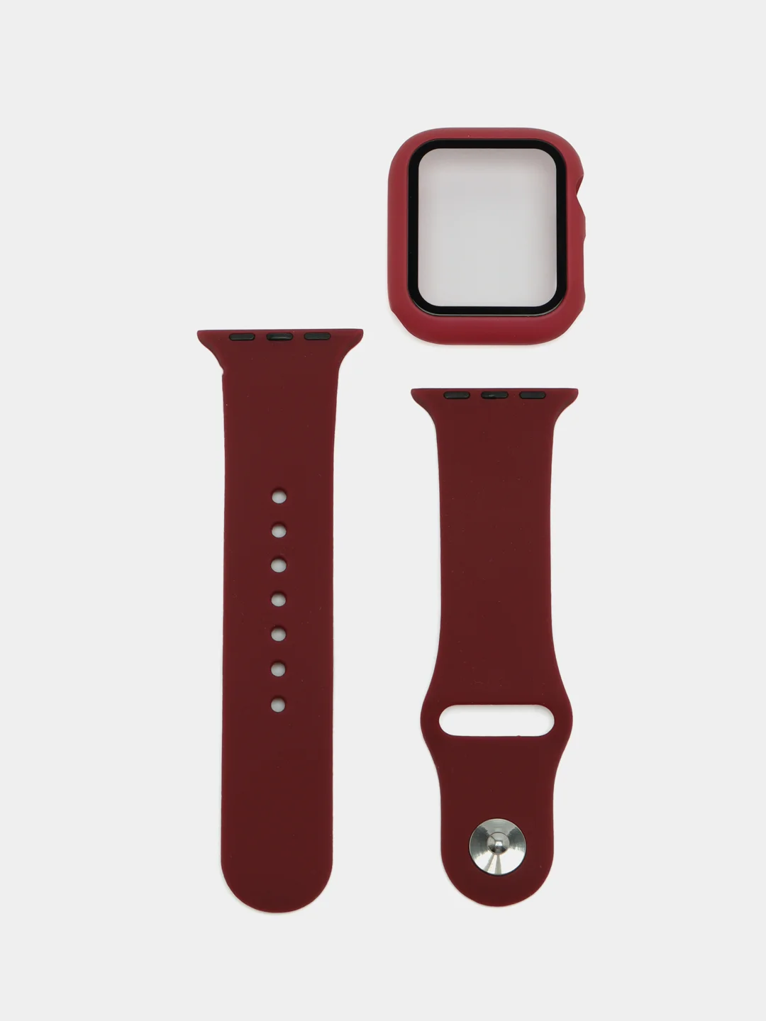 Бордовый бампер с защитным стеклом и ремешком для Apple Watch 38/40/41/42/44/45/49