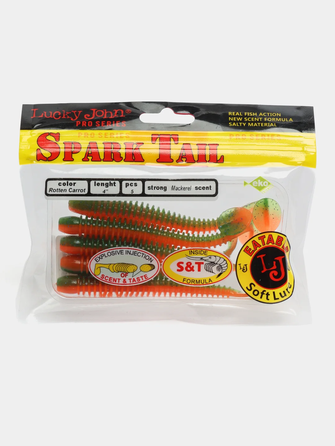 Рыжий виброхвост Lucky John Pro Series Spark Tail, силиконовый