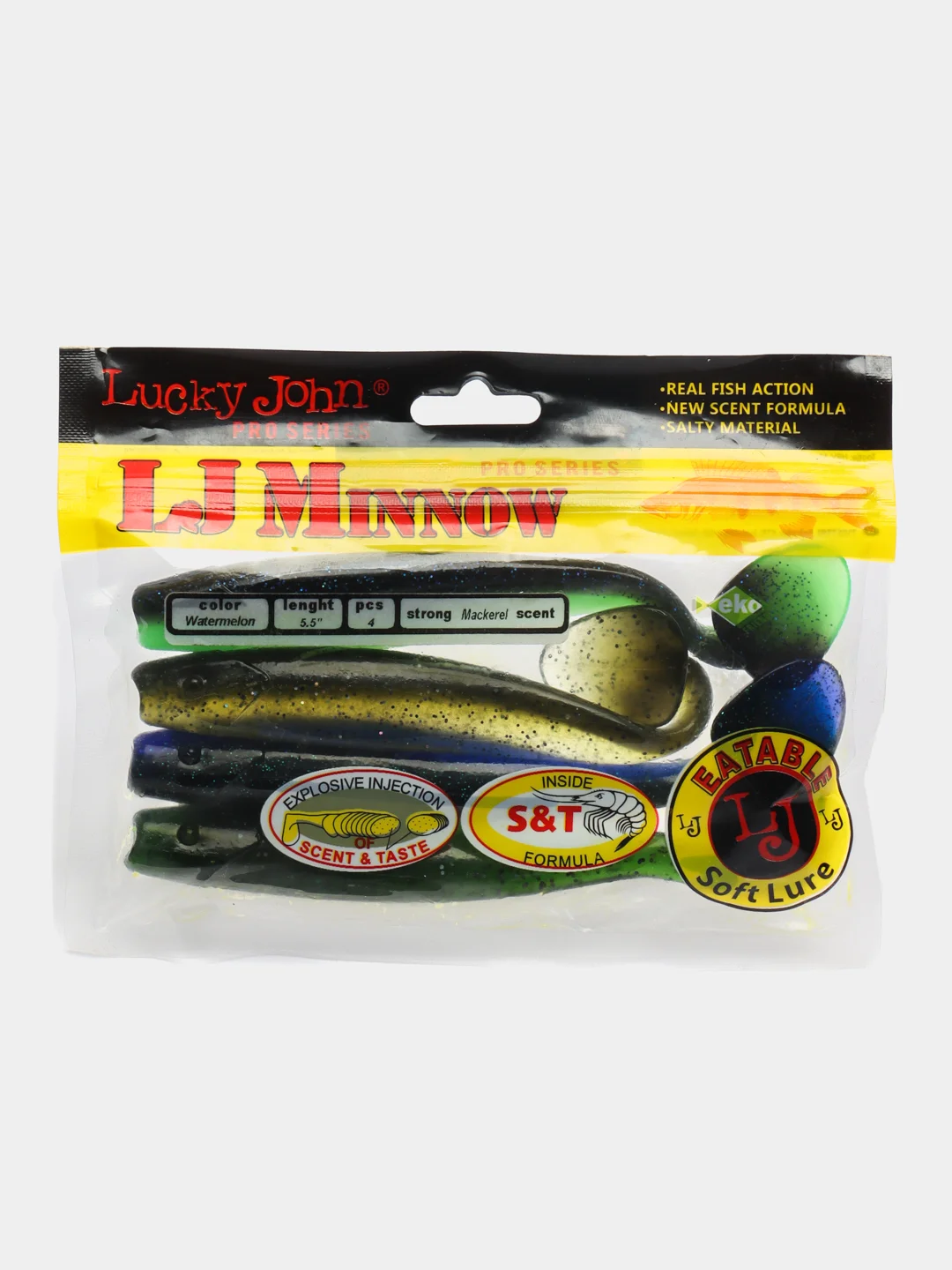 Разноцветный виброхвост Lucky John Pro Series LJ Minnow, силиконовый