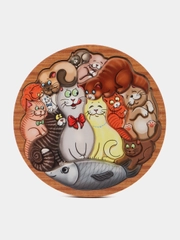 Развивающий детский деревянный пазл-головоломка "Коты"/ Развивающая игра