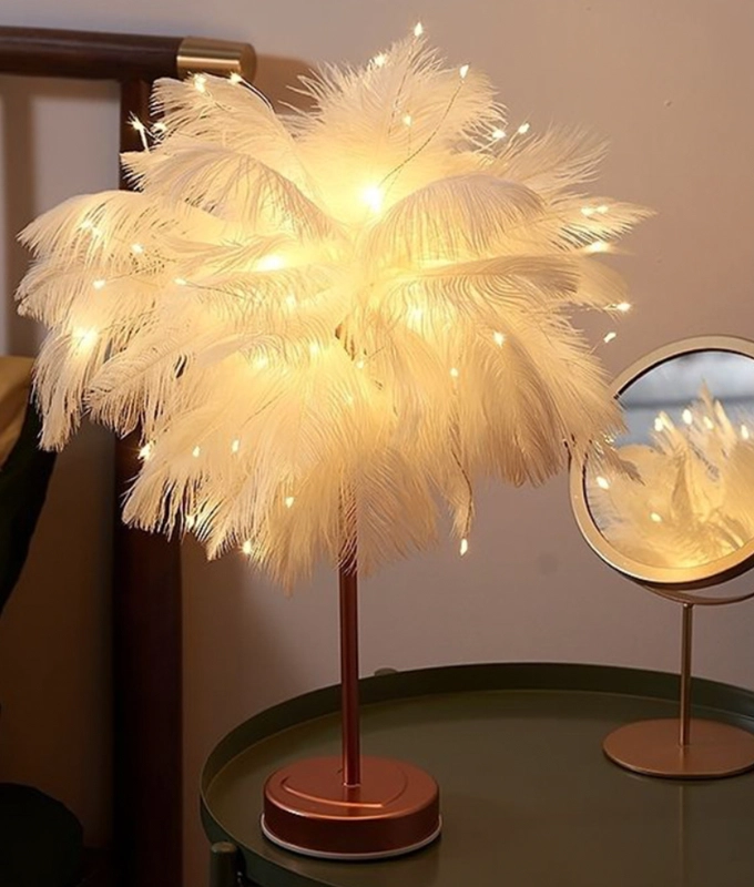 Лампа декоративная с перьями, LED