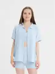 Голубой летний женский костюм