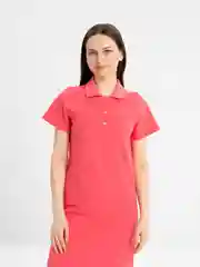 Кораллово-розовый платье-поло удлиненное, летнее