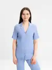 Голубой костюм женский летний, жатка