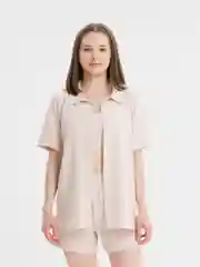 Бежевый летний женский костюм