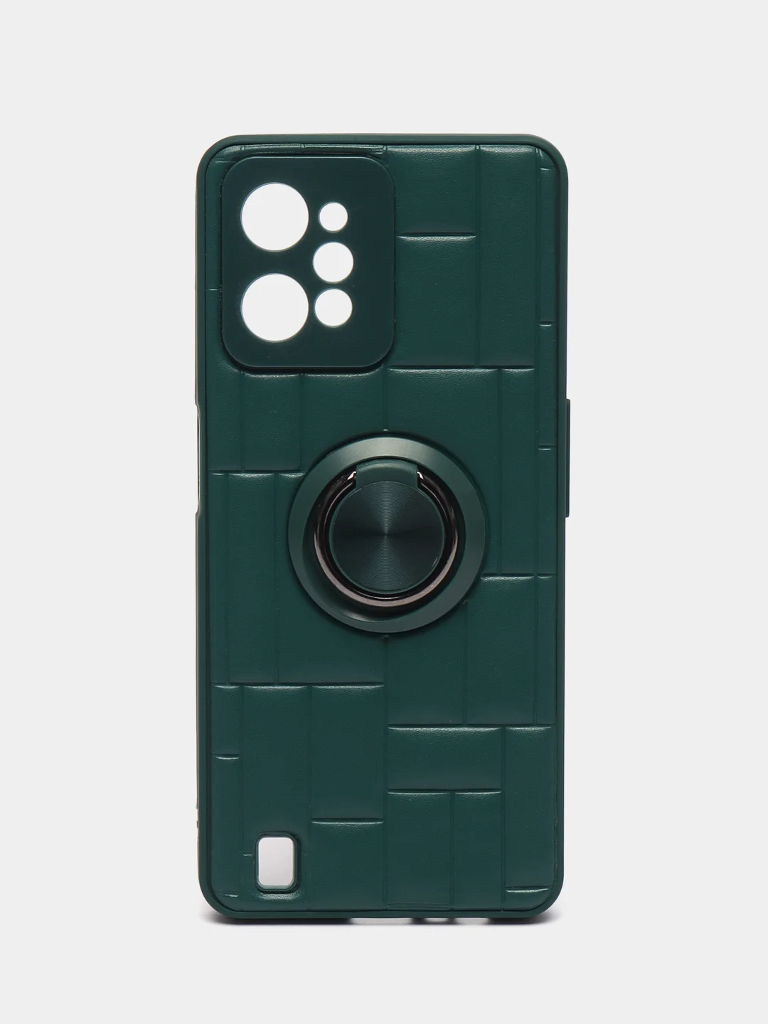Тёмно-зелёный чехол Realme C31 / Реалми С31, силиконовый, под кожу, с кольцом