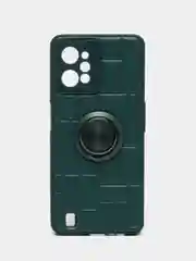 Тёмно-зелёный чехол Realme C31 / Реалми С31, силиконовый, под кожу, с кольцом