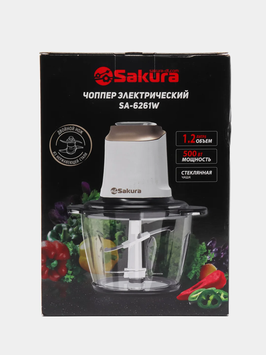Чоппер Sakura SA-6261W чаша стекло, 1.2 л 500 Вт, 4 ножа