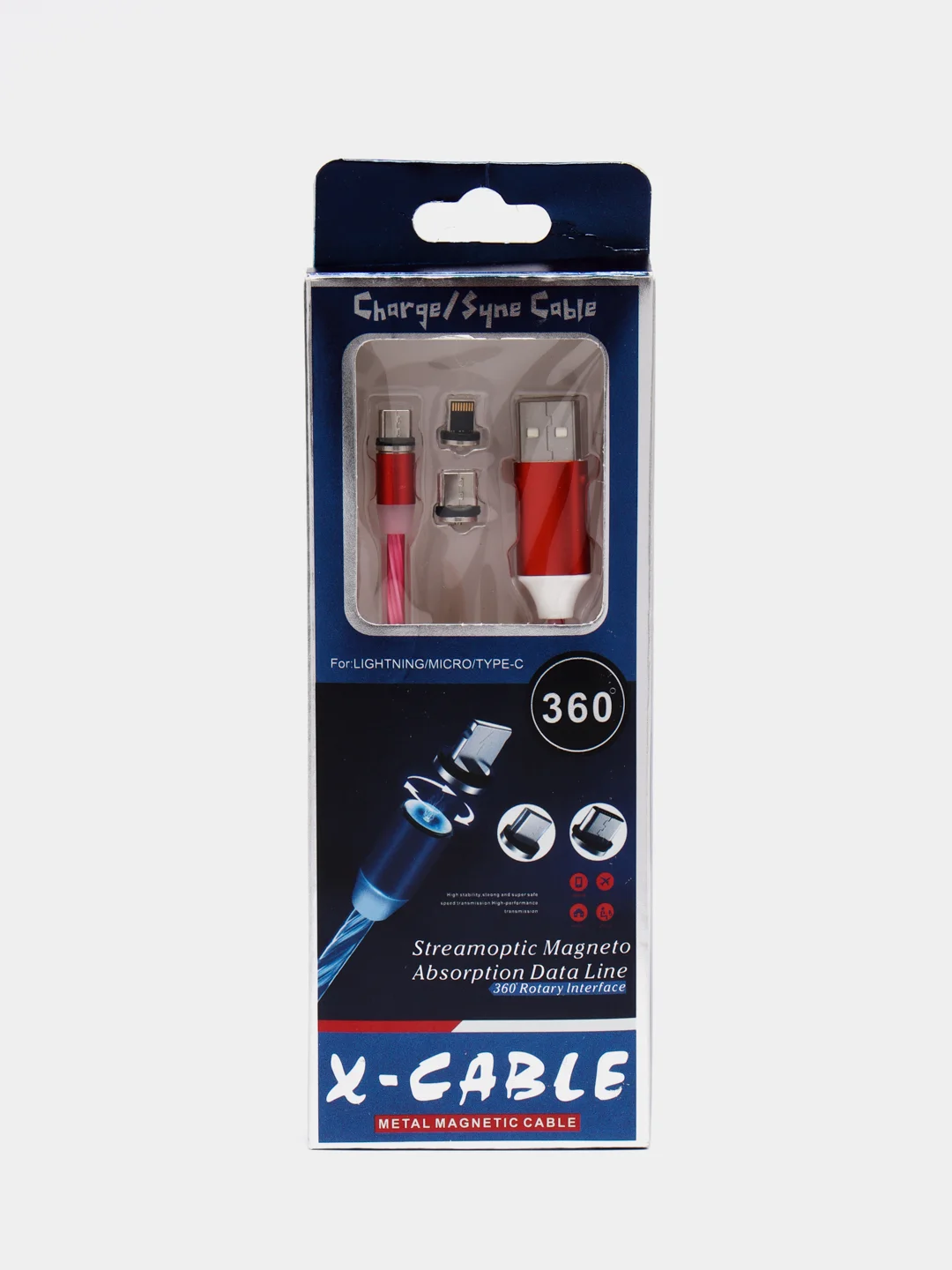 Красный кабель зарядный X-CABLE (1m, Micro-USB/ Type-C/Lightning), для Android и iPhone
