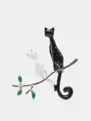 Черный брошь женская "Котики"