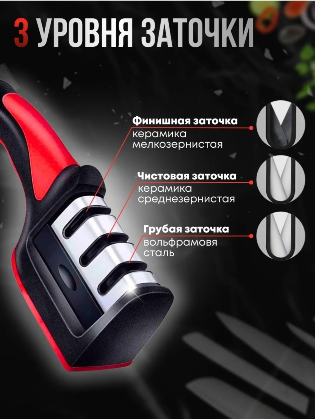 Точилка для ножей с 3 видами заточки