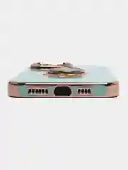 Бирюзовый чехол на IPhone 14 14 plus 14 pro 14 pro max айфон с кольцом-держателем