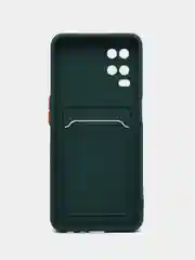 Зеленый силиконовый чехол для Oppo A54 (Оппо А54), с карманом для карт