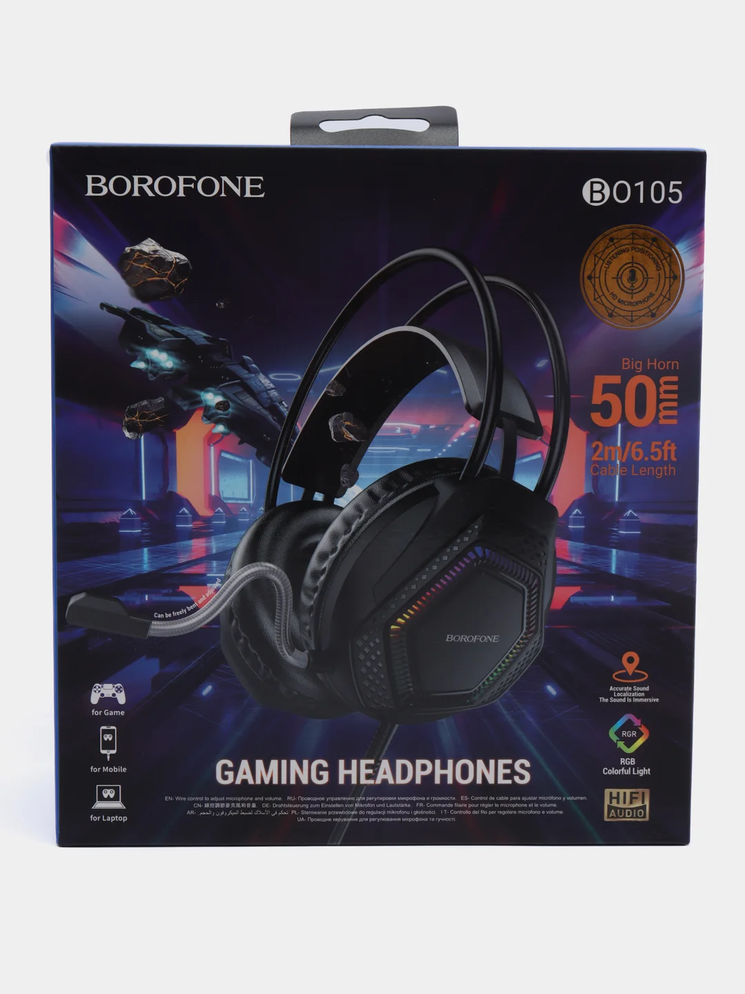 Синий игровые наушники с микрофоном и подсветкой Borofone