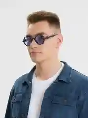 Синий круглые очки c боковиной "Стимпанк", солнцезащитные, унисекс