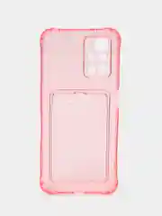 Розовый силиконовый чехол для Xiaomi Redmi 10 (Редми 10), прозрачный, с карманом для карт