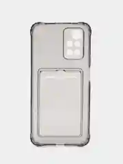 Серый силиконовый чехол для Xiaomi Redmi 10 (Редми 10), прозрачный, с карманом для карт