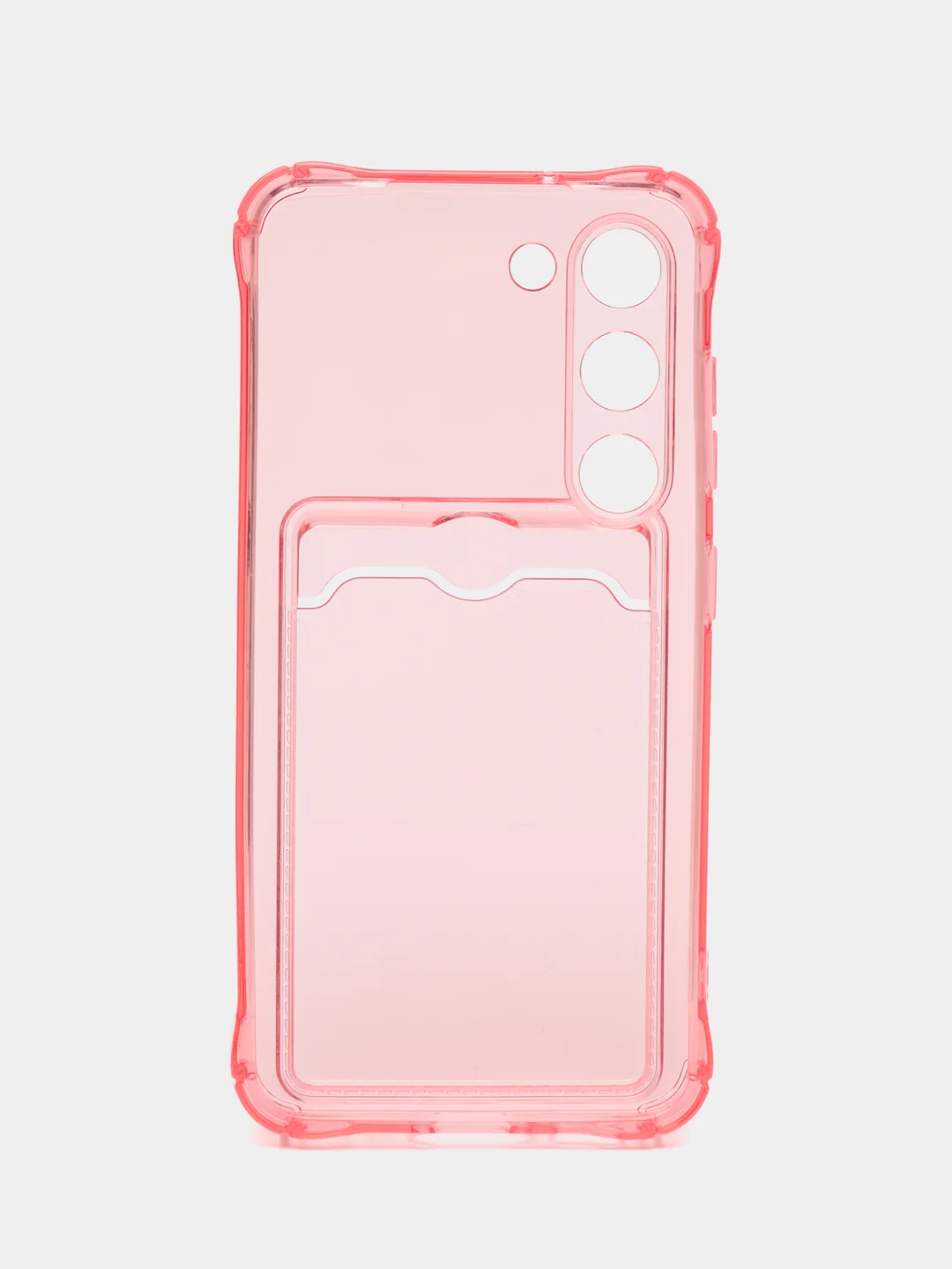 Розовый чехол для Samsung Galaxy S23 (Самсунг Галакси С23), с карманом, прозрачный
