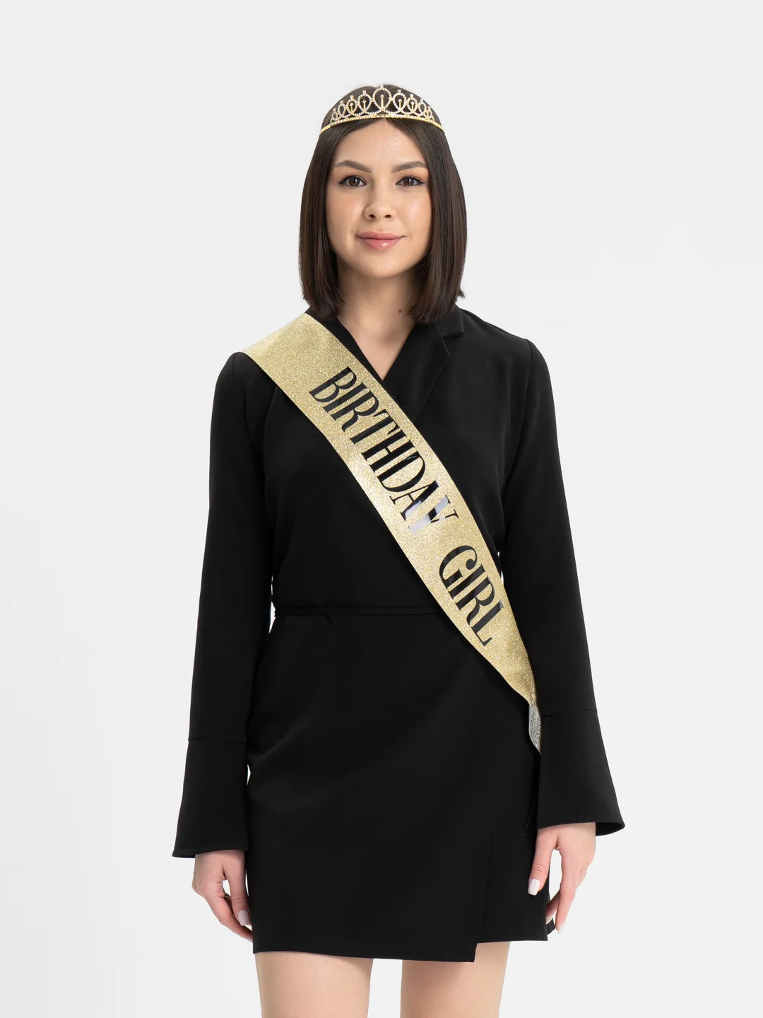 Бежевый набор с диадемой (короной) и лентой Birthday Girl (Queen)